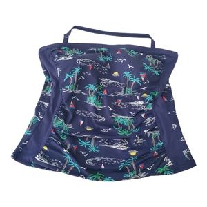 💙LAND'S END  Tankini Top SIZE 18 - Navy Blue Sailboat & Palm Tree